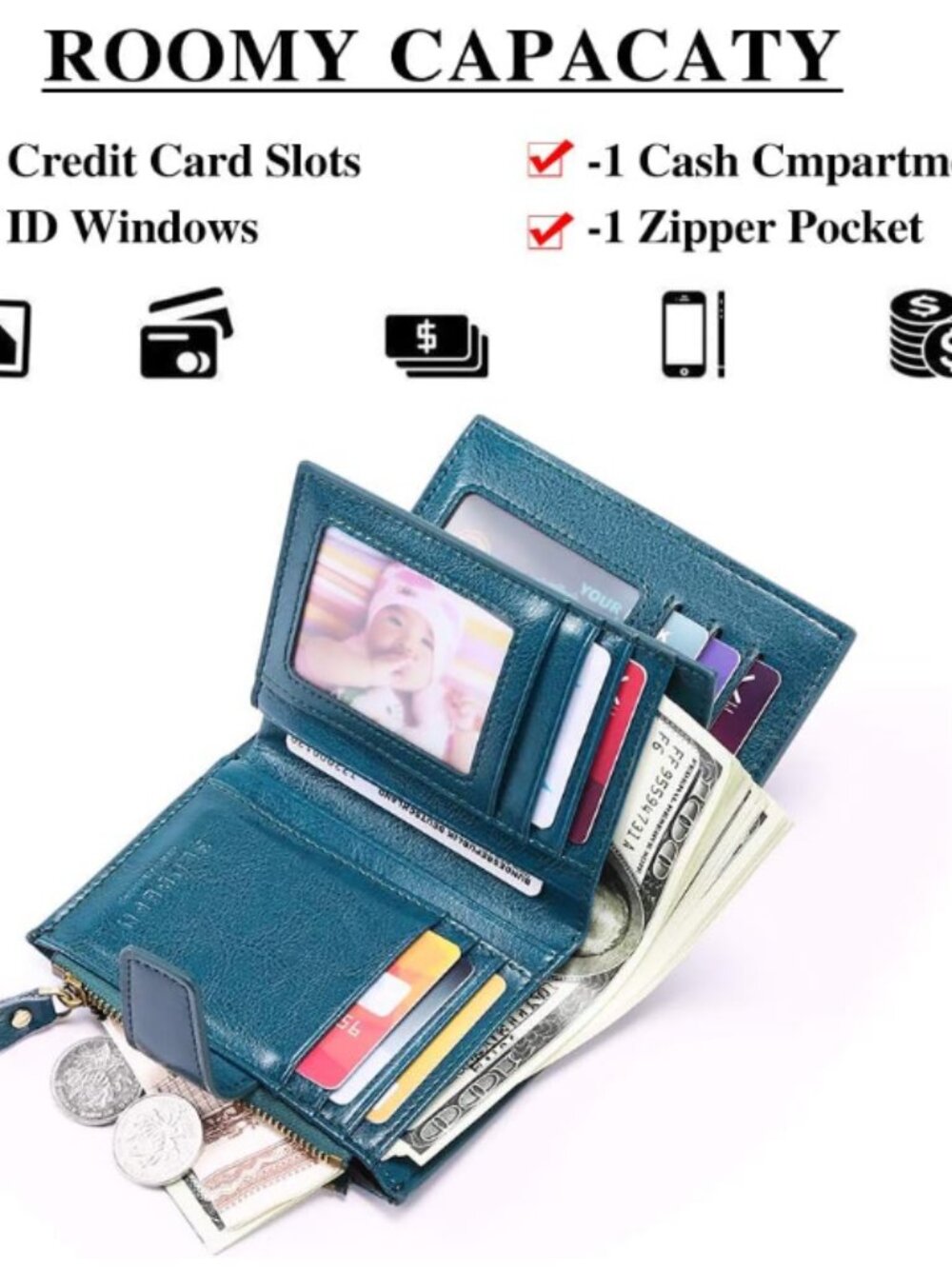 FALAN MULE Small Wallet for Women Leather Bifold Compact RFID Blocking Small Wom - Picture 3 of 5
